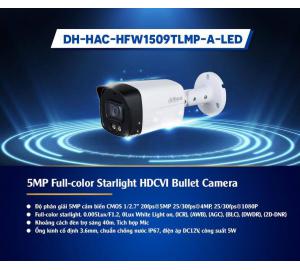 Camera Dahua DH-HAC-HFW1509TP-LED 5.0 Megapixel Full Color ban đêm có màu, Mic Thu âm