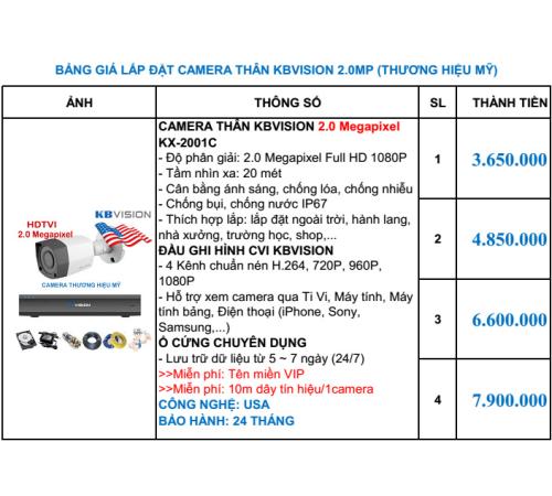 trọn bộ camera kbvision 2.0 megapixel